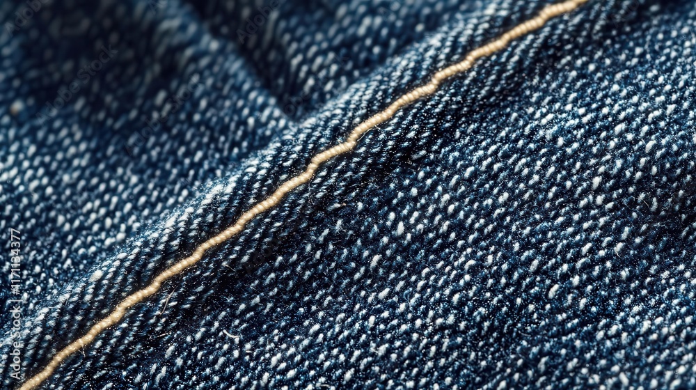 Close-up of denim fabric showcasing texture and stitching detail. Close-up of denim fabric showcasing texture and stitching detail.