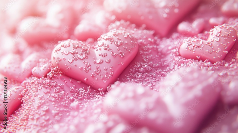 Obraz premium A heart-filled Valentine Day background with layered pink 3D hearts, adding depth and texture to a romantic design.