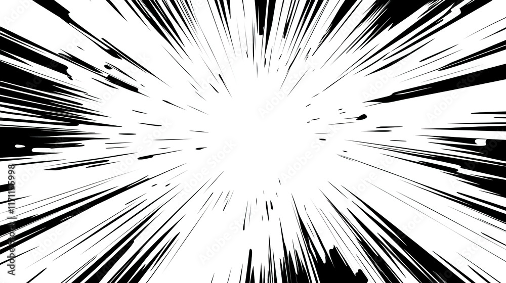 Naklejka premium Abstract black and white comic book-style background with lines of speed