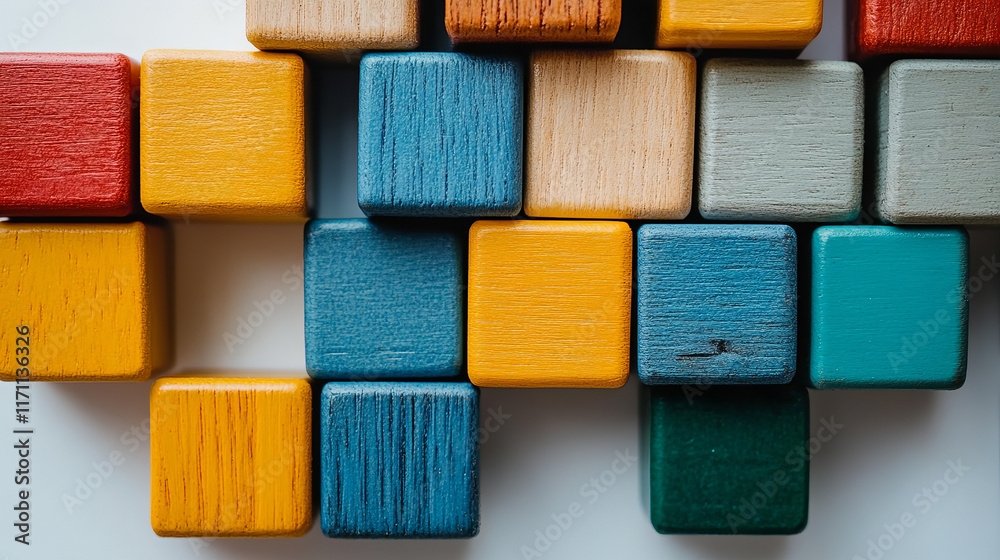 Brightly Colored Wooden Blocks Arranged on a White Surface – Perfect for Kids’ Toys, Educational Tools, Creative Learning Concepts, and Early Childhood Development Themes Brightly Colored Wooden Blocks Arranged on a White Surface – Perfect for Kids’ Toys, Educational Tools, Creative Learning Concepts, and Early Childhood Development Themes