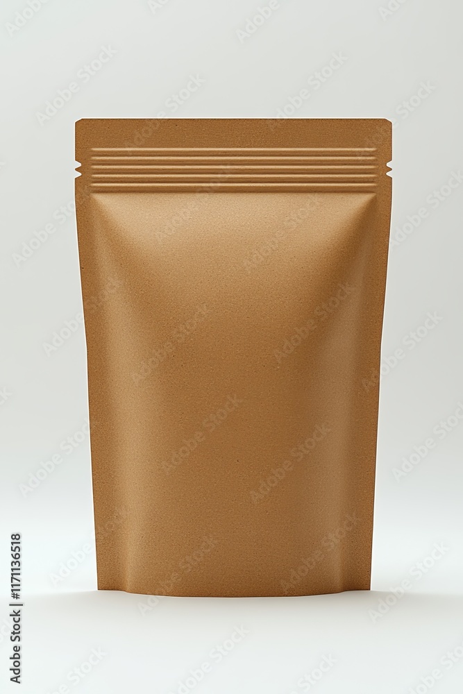 Kraft Paper Pouch Mockup, Sustainable Packaging, Eco-Friendly Design, Minimal Standing Perspective.