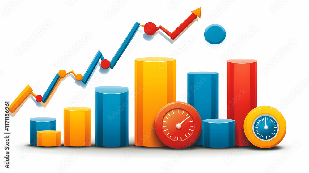 Upward trending business growth graph; time management; progress; success; white background; for presentations Upward trending business growth graph; time management; progress; success; white background; for presentations