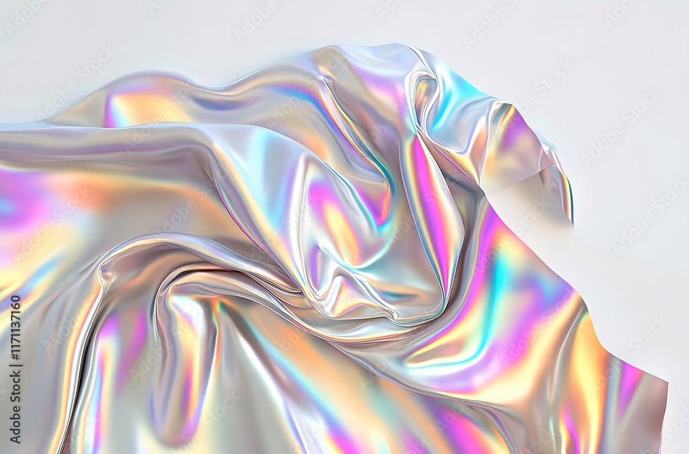 Iridescent fabric draped elegantly on white background. Iridescent fabric draped elegantly on white background.
