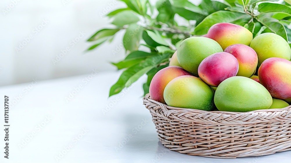 Fresh Mangoes in Basket Tropical Fruit Healthy Food Fresh Mangoes in Basket Tropical Fruit Healthy Food