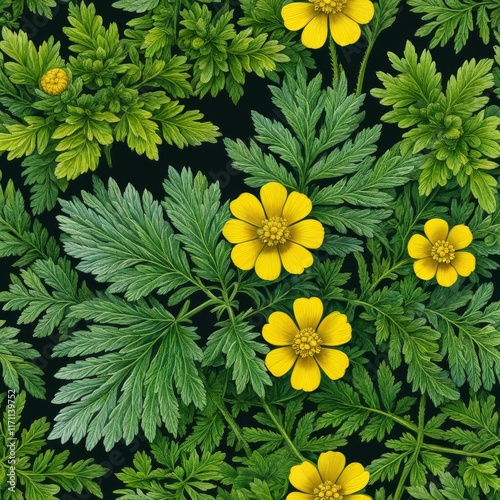 Medicinal plant Silverweed (Potentilla anserine or Argentina anserina) on a white background. Used in herbal medicine, bee plant