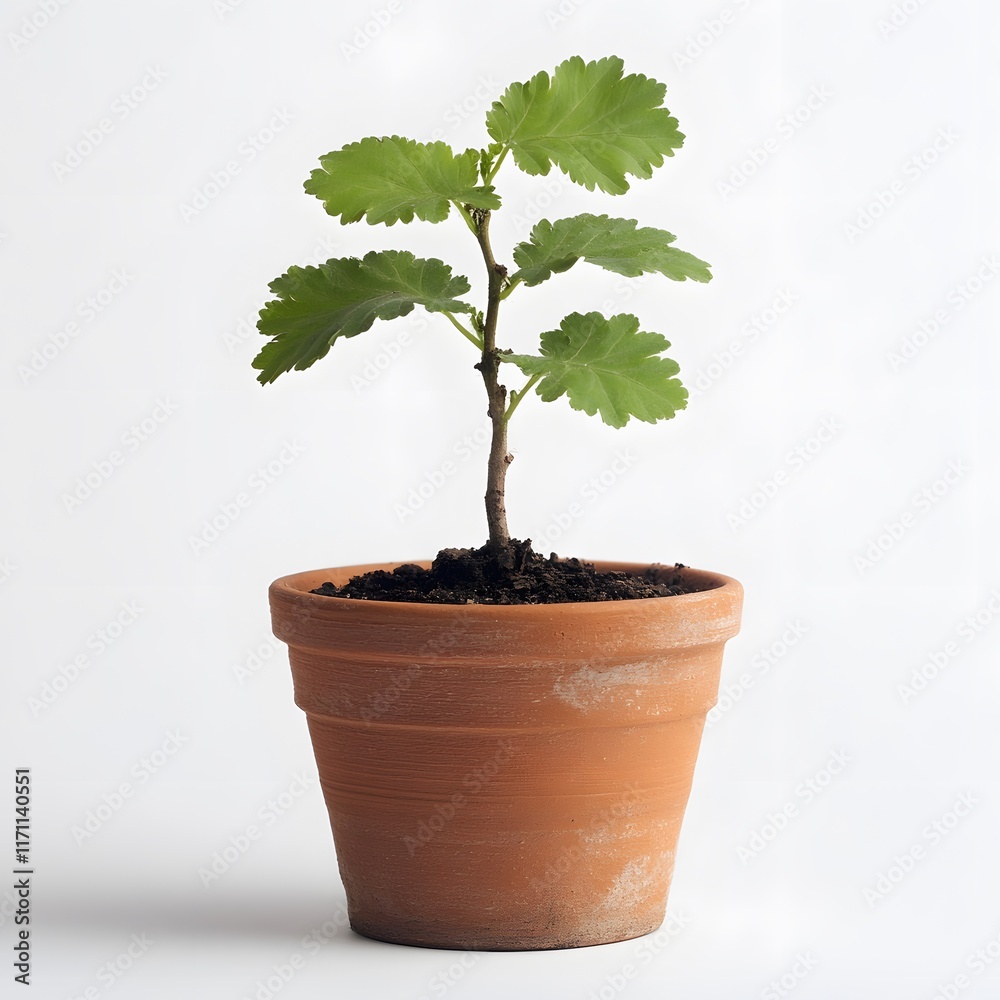 Young Plant Sprout in Terracotta Pot: Rustic, Simple Elegance Young Plant Sprout in Terracotta Pot: Rustic, Simple Elegance