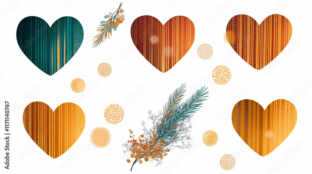 Fototapeta premium Gift card with green and gold hearts