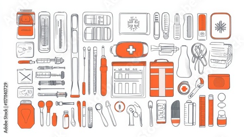 Emergency Aid and Care Supplies on White Background