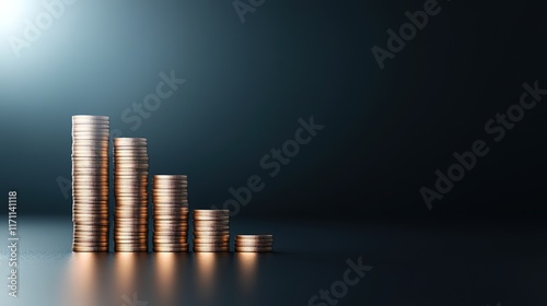 Stacked Coins Increasing in Height on Dark Background for Finance Concept