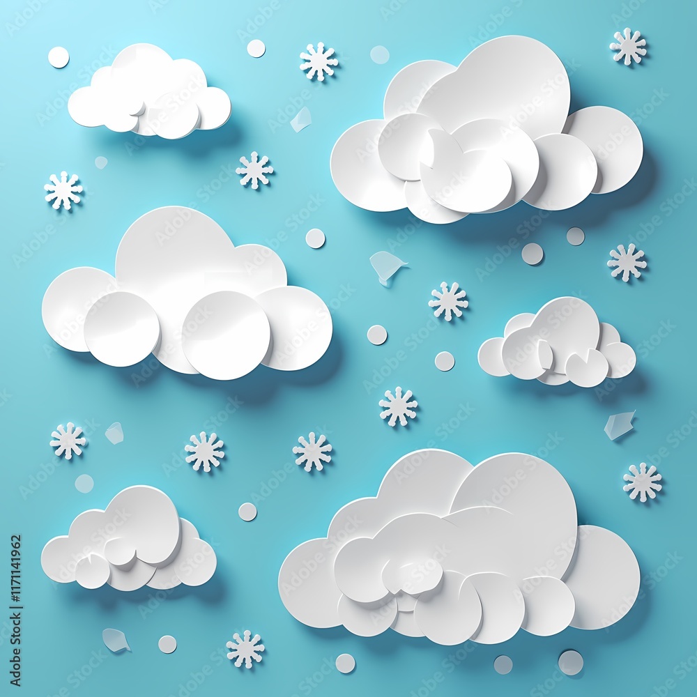 whimsical snowy clouds paper-cut design