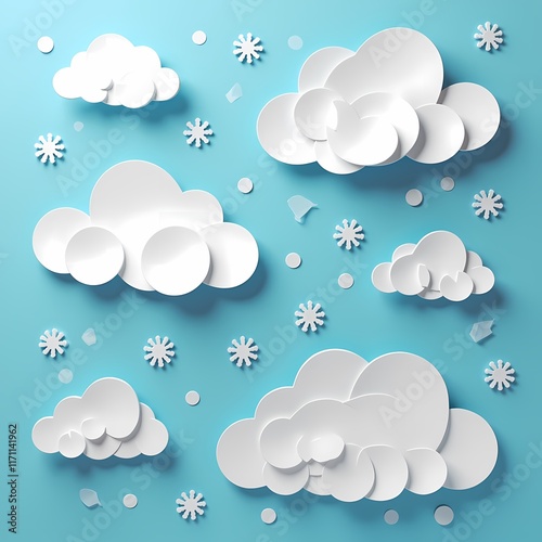 whimsical snowy clouds paper-cut design