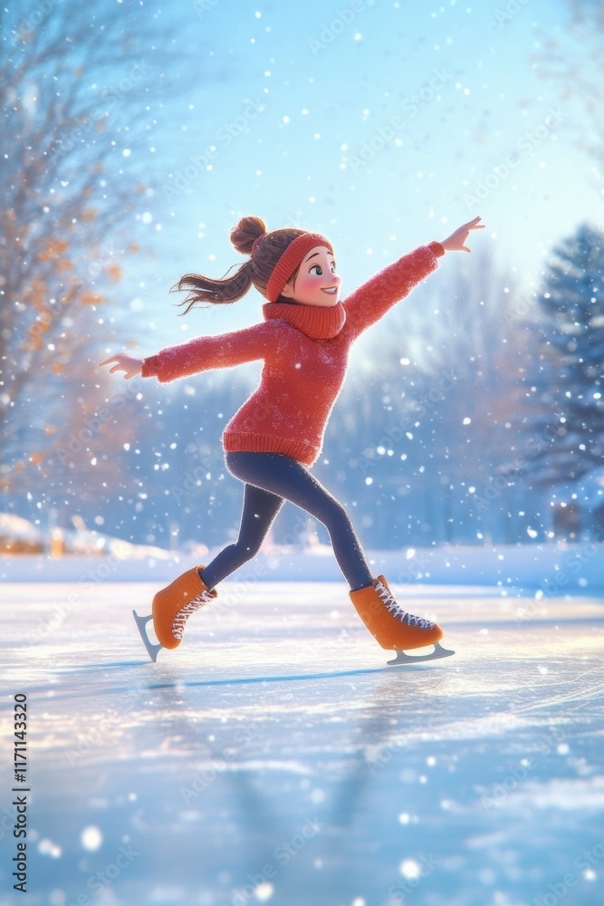 Beautiful girl skating on ice surface. Beautiful girl skating on ice surface.