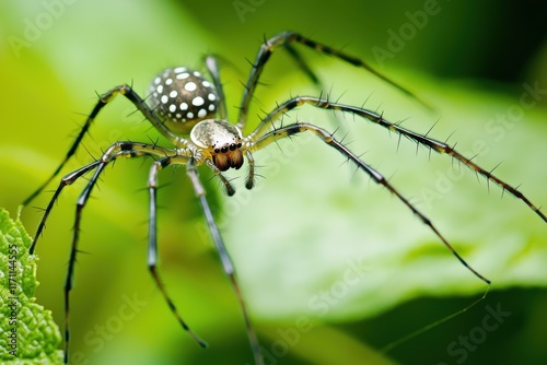 Spotted Spider Insect Macro Photography Nature Wildlife Green Leaf.