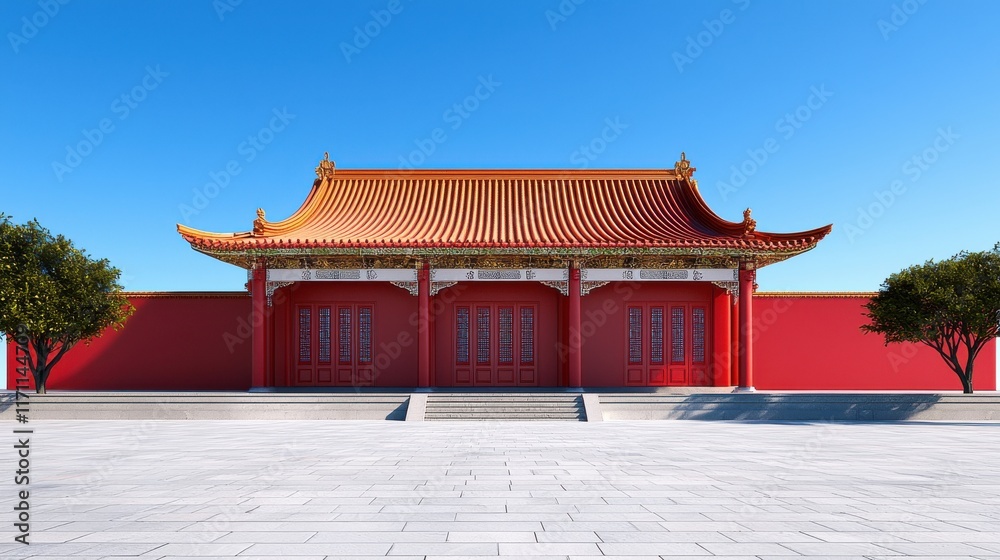 Ornate Red Asian Temple with Traditional Architectural Elements Ornate Red Asian Temple with Traditional Architectural Elements