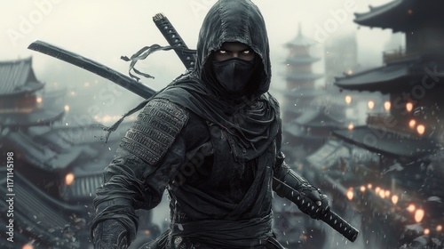 Shadowy Ninja Warrior in Ancient Japan photo