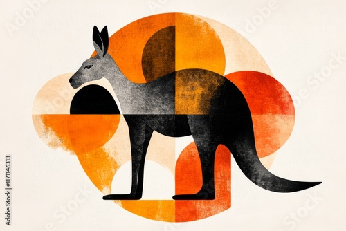 A minimalist emblem featuring a kangaroo silhouette within a circle, styled in earthy tones and clean lines