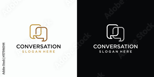 Face line chat bubble vector logo design