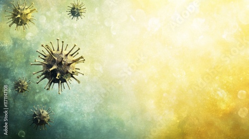 Intricate Microscopic View of Viruses Floating in a Colorful Abstract Background Illustrating Cellular Life and Infection Dynamics in Nature photo