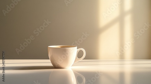 Wallpaper Mural White coffee cup on clean countertop with soft reflections Torontodigital.ca