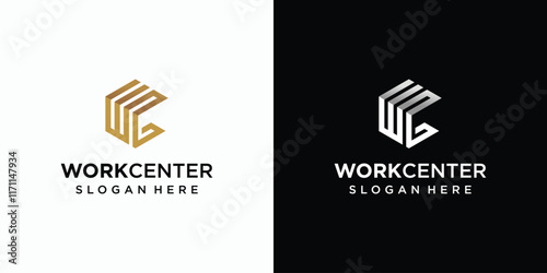 Geometric W and C initials vector logo design in cube shape with modern, simple, clean and abstract style. Icon for business, construction, sports and personal branding.