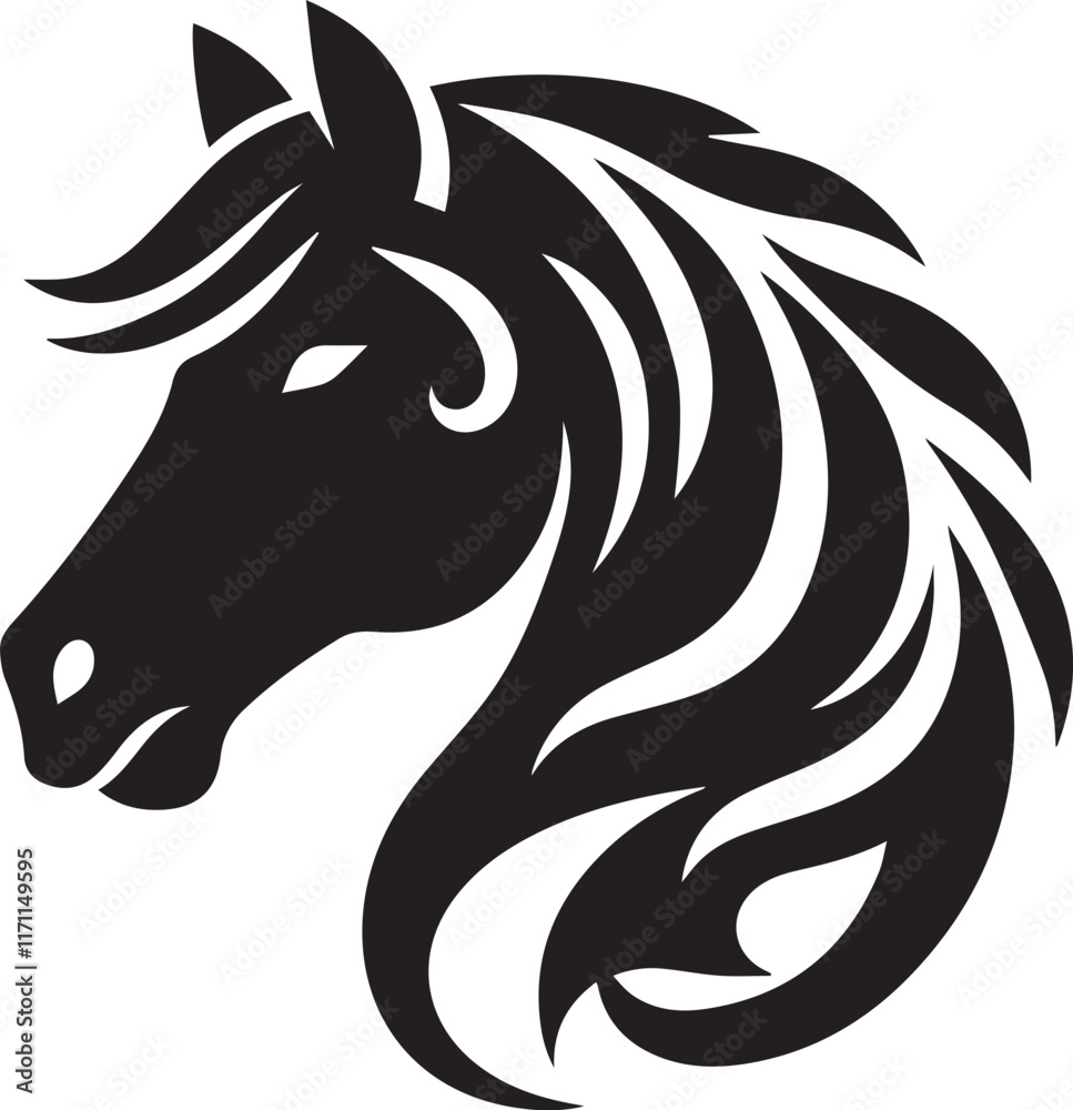 Fototapeta premium Horse head vector black silhouette lineart logo icon, animal isolated on white background, creative minimal clean detail editable clipart
