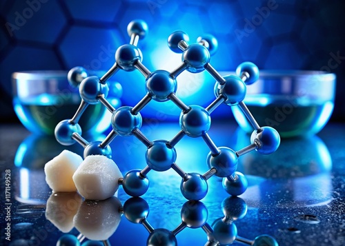 Stunning Blue Digoxin Molecule:  Heteroatomic Ring & Sugar Structure, Fashion Photography photo