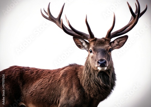 Crisp wildlife photography: a majestic red deer stag silhouette, perfectly clipped, set against a clean white backdrop.