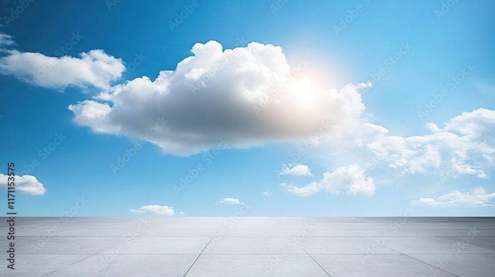 Bright Blue Sky with White Cloud Over Modern Concrete Surface Bright Blue Sky with White Cloud Over Modern Concrete Surface