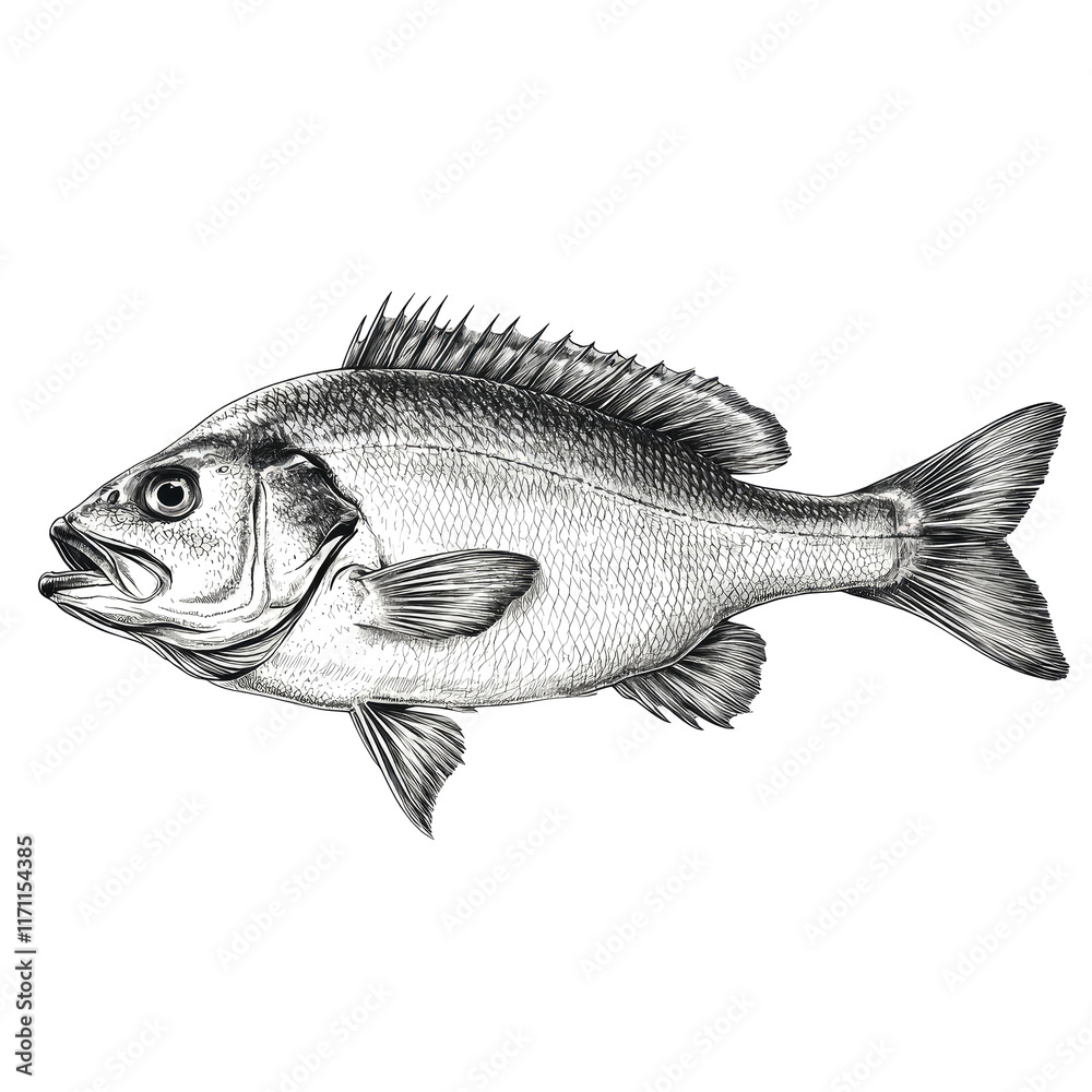 Obraz premium Detailed Ink Drawing of a Fish, Perfect for Art Prints and Wall Decor