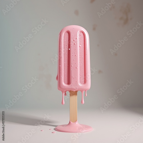 Melting pink popsicle on a stick photo