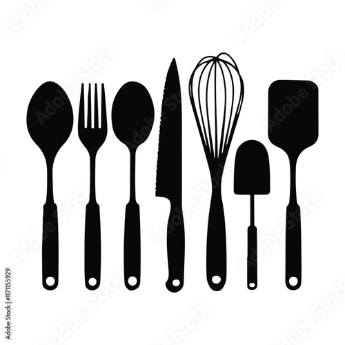 Stylish Kitchen Utensils Wall Mount Silhouette white background