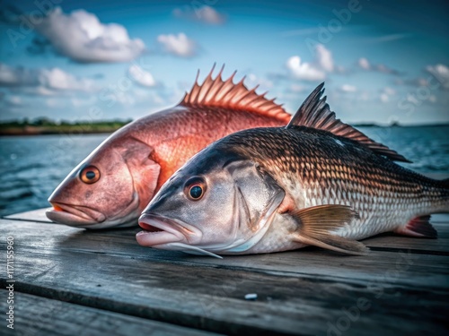 Fresh catch photo:  Redfish and black drum from a successful Barataria Bay fishing trip. photo