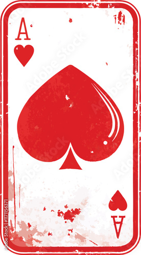 Ace of heart playing card with grunge vintage texture casino gambling poker game chance luck. Generative AI