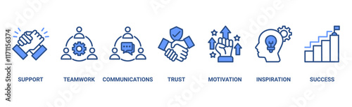 Collaboration banner web icon vector illustration concept for teamwork and working together with icon of support, teamwork, communication, trust, handshake, motivation, inspiration, and success