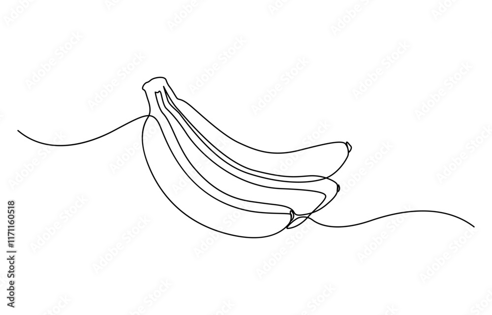 Fototapeta premium continuous line of bananas, banana in continuous line art drawing. One line continuous fresh banana. Outline vector illustration, Vector illustration of banana continuous one line art drawing concept.