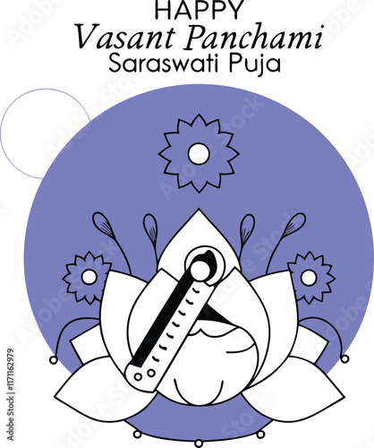 This vibrant illustration celebrates Vasant Panchami, the Hindu festival dedicated to the goddess Saraswati.