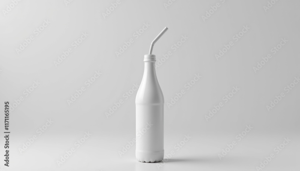 Mockup of a bottle with a straw standing upright on a neutral background with soft shadows and no distractions Mockup of a bottle with a straw standing upright on a neutral background with soft shadows and no distractions