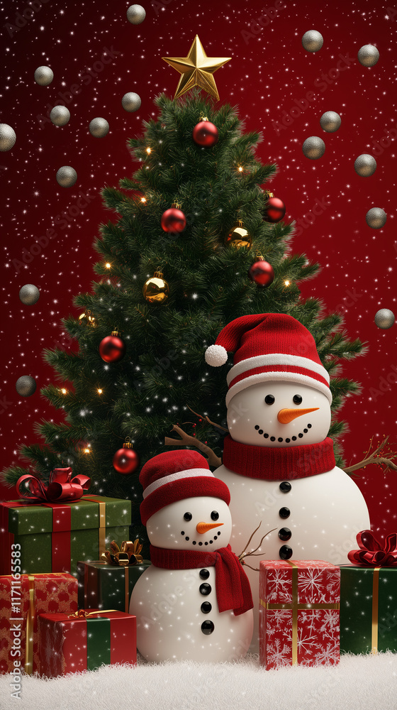 christmas tree and snowman christmas tree and snowman