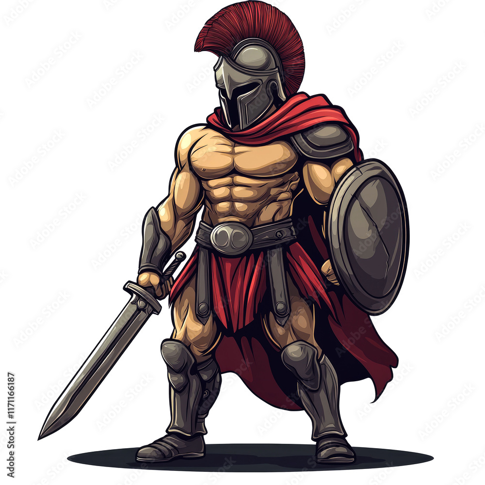 Fototapeta premium Powerful Spartan Warrior in Historical Armor, Ancient Greece, Roman Legion, Epic Hero, Legendary Combatant
