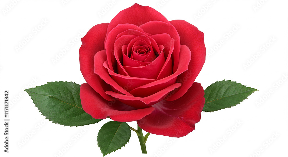 Fototapeta premium Single Red Rose Bloom Isolated on White Background Valentine s Day Love Romance