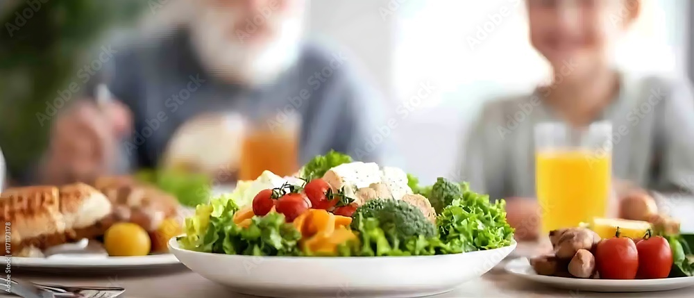 Joyful Family Members Gathered Around a Bountiful Dining Table Overflowing with a Variety of Fresh and Healthy Foods for a Heartwarming Reunion Joyful Family Members Gathered Around a Bountiful Dining Table Overflowing with a Variety of Fresh and Healthy Foods for a Heartwarming Reunion