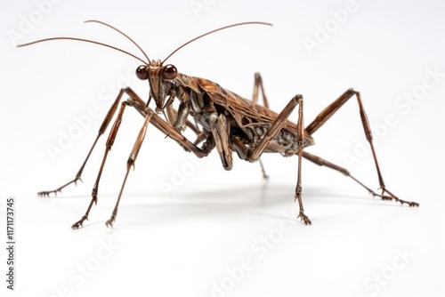 Studio Shot of Isolated Stick Insect - Wildlife Closeup on White Background photo