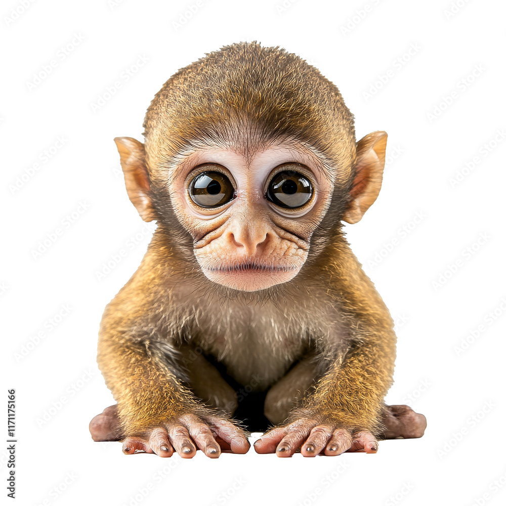 Baby monkey with large eyes looking curiously Baby monkey with large eyes looking curiously
