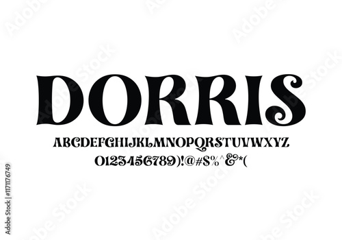 Dorris font for logo and headline. Isolated Vector typeset
