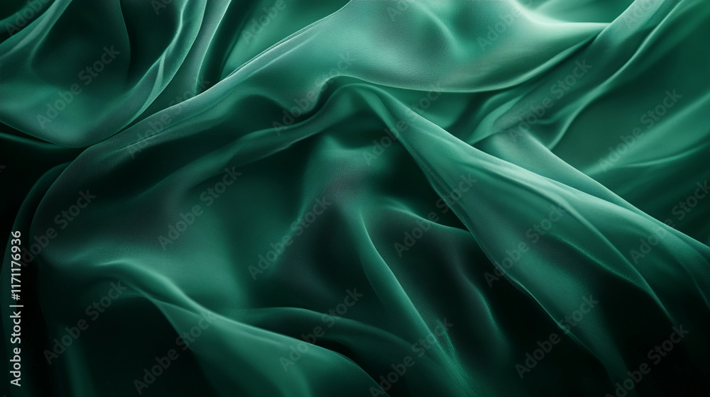 Soft green silk fabric draping elegantly with smooth waves and gentle folds Soft green silk fabric draping elegantly with smooth waves and gentle folds