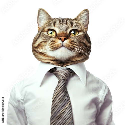 Cat dressed in a business suit with a tie
