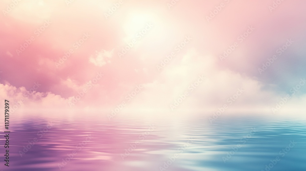 Serene pastel sky and calm ocean horizon at sunset Serene pastel sky and calm ocean horizon at sunset
