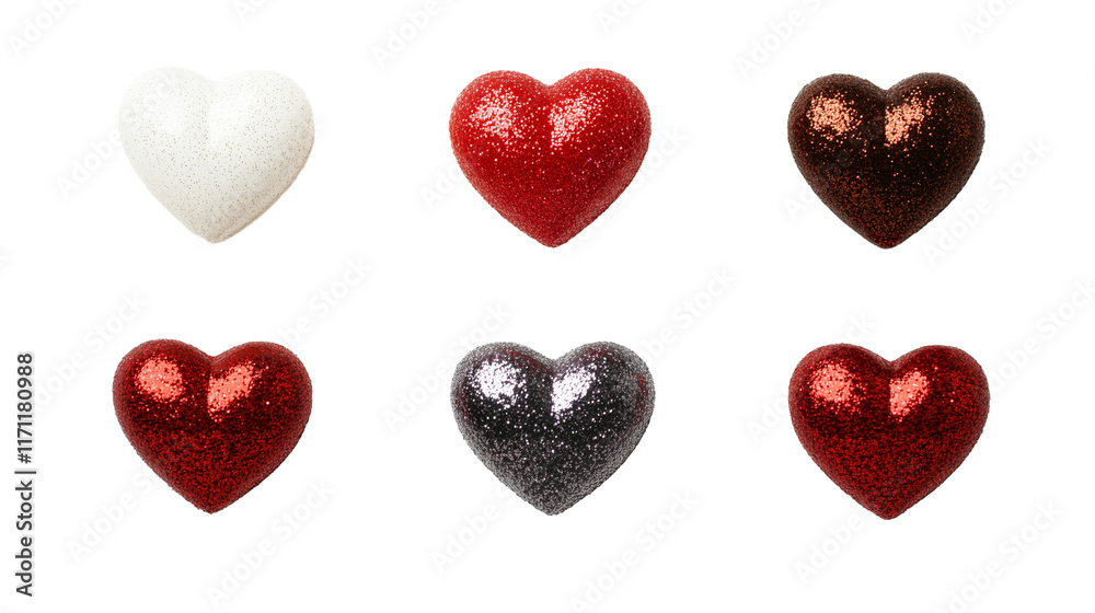 Set of glitter hearts isolated on transparent background, Valentines day love romantic decoration Set of glitter hearts isolated on transparent background, Valentines day love romantic decoration