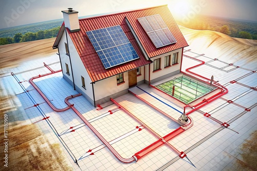 Sustainable Colonial Home: Geothermal & Solar Heating System Diagram photo