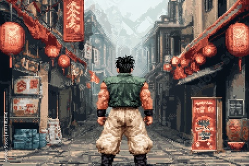 A pixel art animation of a khaki green jacket and boots being equipped by a character in a retro-style adventure game photo